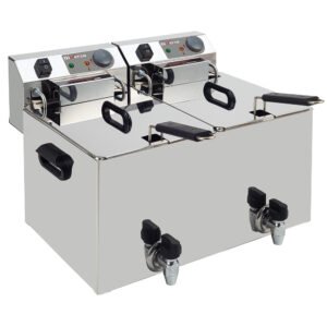 Elektrische Tischfritteuse, 2 x 8 Liter + Ablasshahn